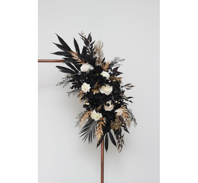  Flower arch arrangement in ivory black gold colors.  Arbor flowers. Floral archway. Faux flowers for wedding arch. 5159