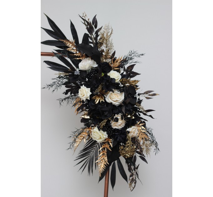 Flower arch arrangement in ivory black gold colors.  Arbor flowers. Floral archway. Faux flowers for wedding arch. 5159