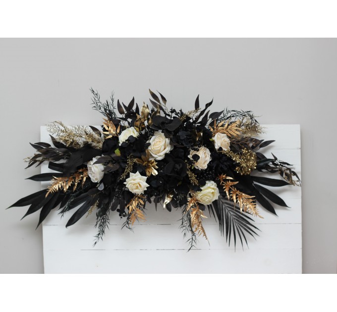  Flower arch arrangement in ivory black gold colors.  Arbor flowers. Floral archway. Faux flowers for wedding arch. 5159