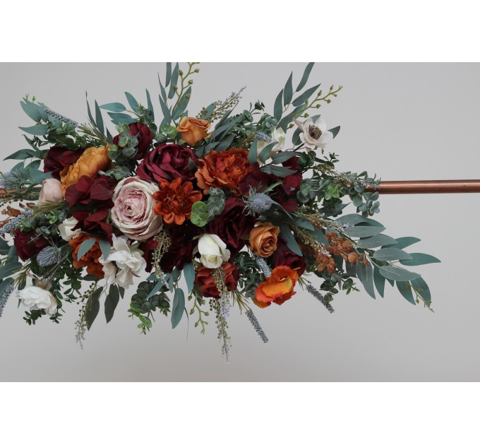  Flower arch arrangement in rust burgundy  colors.  Arbor flowers. Floral archway. Faux flowers for wedding arch. 5060-6