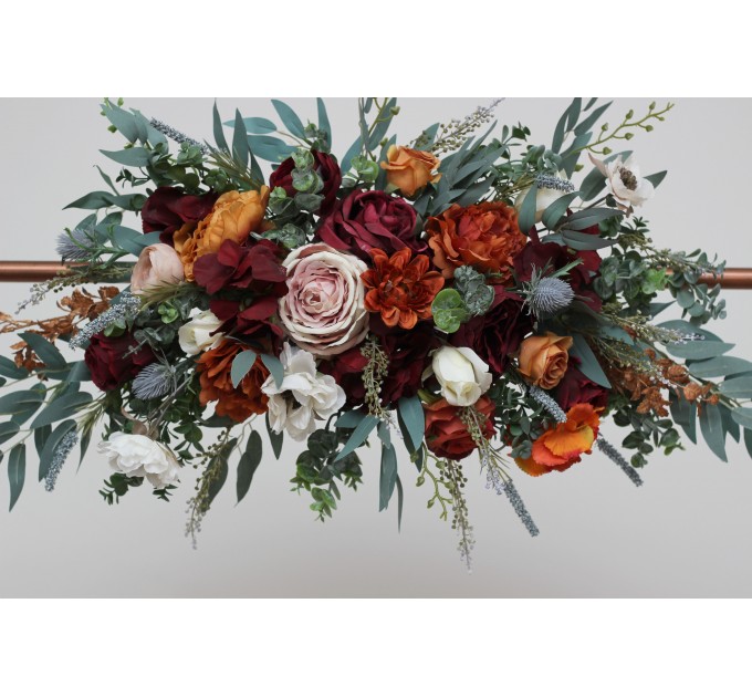  Flower arch arrangement in rust burgundy  colors.  Arbor flowers. Floral archway. Faux flowers for wedding arch. 5060-6