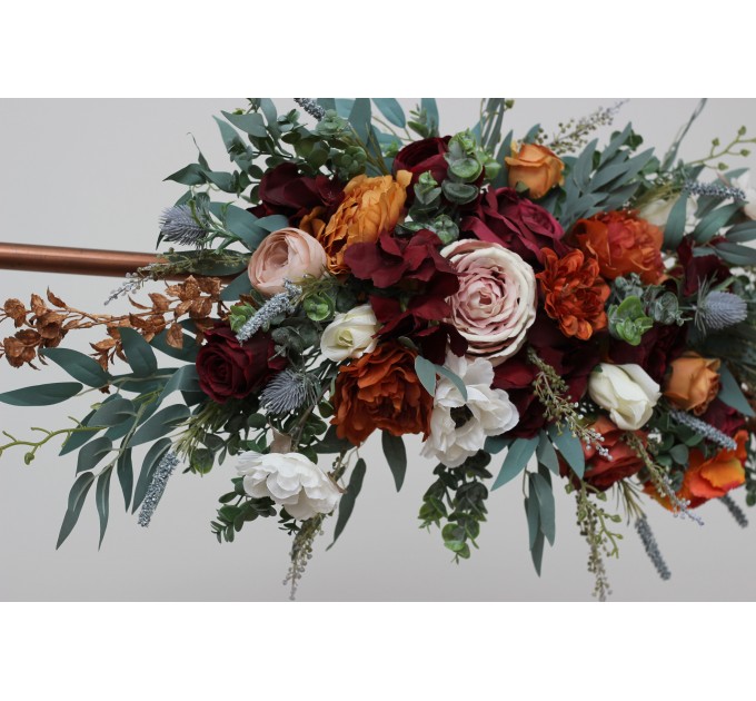  Flower arch arrangement in rust burgundy  colors.  Arbor flowers. Floral archway. Faux flowers for wedding arch. 5060-6