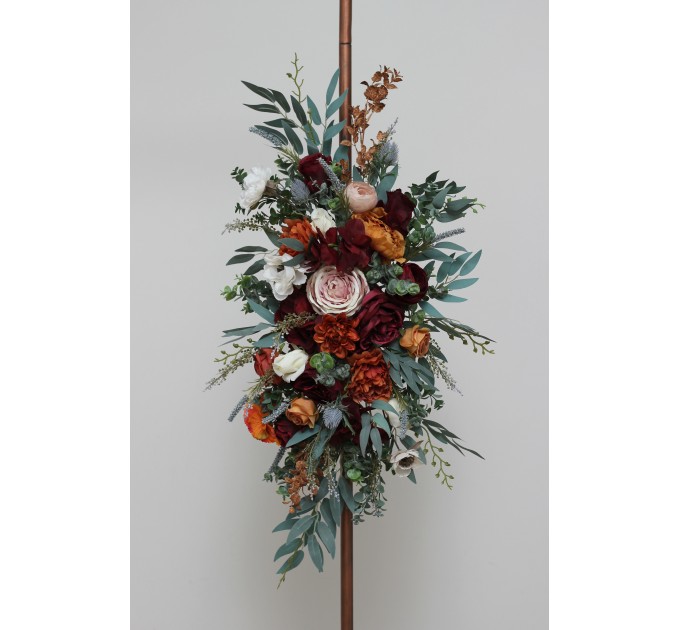  Flower arch arrangement in rust burgundy  colors.  Arbor flowers. Floral archway. Faux flowers for wedding arch. 5060-6