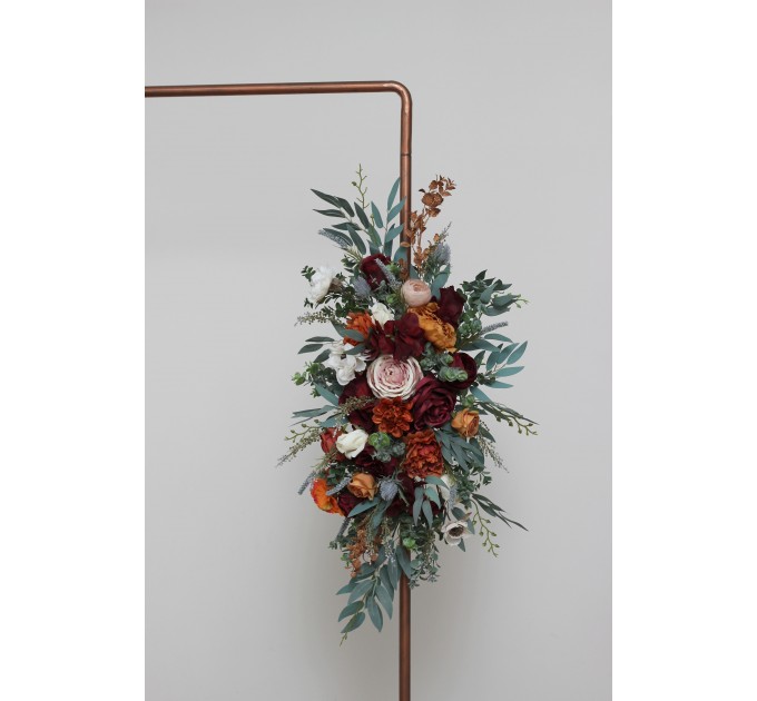  Flower arch arrangement in rust burgundy  colors.  Arbor flowers. Floral archway. Faux flowers for wedding arch. 5060-6