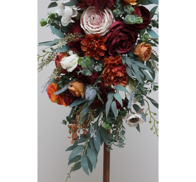  Flower arch arrangement in rust burgundy  colors.  Arbor flowers. Floral archway. Faux flowers for wedding arch. 5060-6
