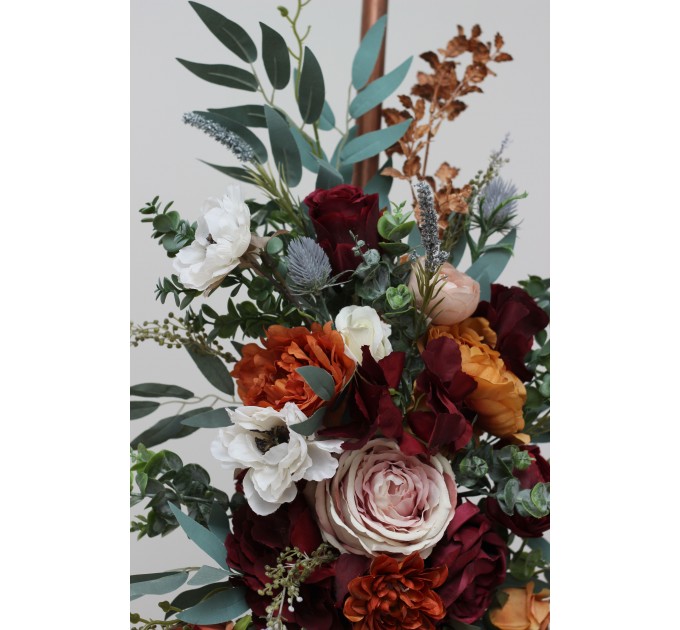  Flower arch arrangement in rust burgundy  colors.  Arbor flowers. Floral archway. Faux flowers for wedding arch. 5060-6
