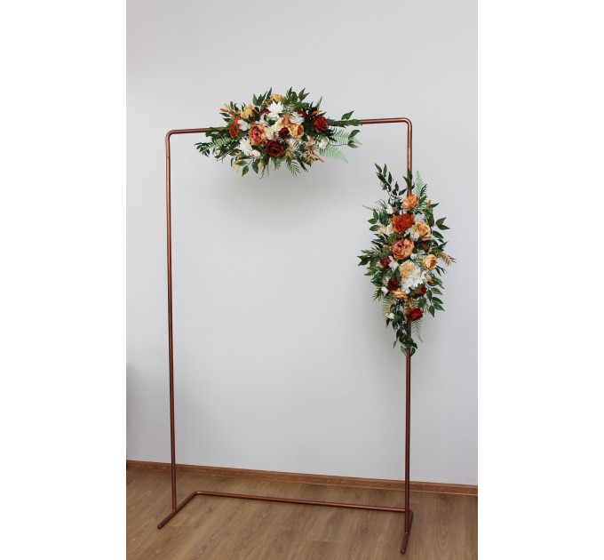 Flower arch arrangement in rust cream cinnamon colors. Arbor flowers. Floral archway. Faux flowers for wedding arch. 5060-5