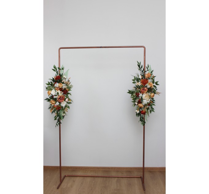 Flower arch arrangement in rust cream cinnamon colors. Arbor flowers. Floral archway. Faux flowers for wedding arch. 5060-5