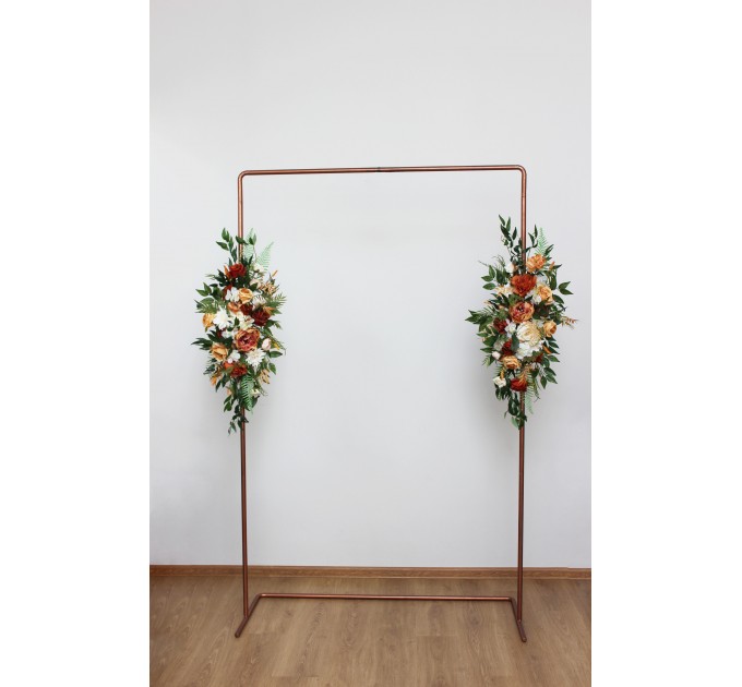 Flower arch arrangement in rust cream cinnamon colors. Arbor flowers. Floral archway. Faux flowers for wedding arch. 5060-5
