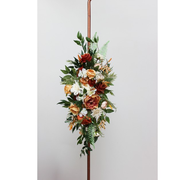 Flower arch arrangement in rust cream cinnamon colors. Arbor flowers. Floral archway. Faux flowers for wedding arch. 5060-5