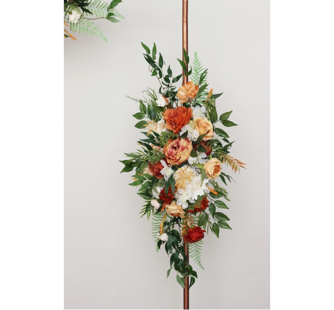 Flower arch arrangement in rust cream cinnamon colors. Arbor flowers. Floral archway. Faux flowers for wedding arch. 5060-5
