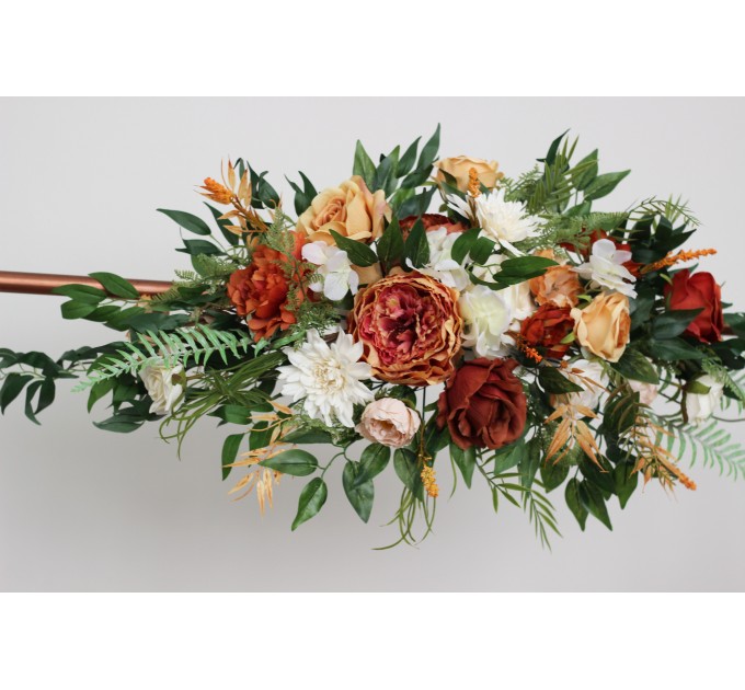 Flower arch arrangement in rust cream cinnamon colors. Arbor flowers. Floral archway. Faux flowers for wedding arch. 5060-5