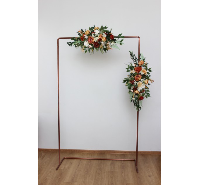 Flower arch arrangement in rust cream cinnamon colors. Arbor flowers. Floral archway. Faux flowers for wedding arch. 5060-5