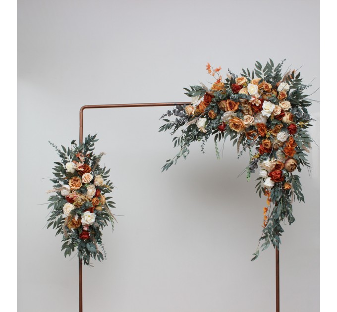  Flower arch arrangement in rust ivory orange colors.  Arbor flowers. Floral archway. Faux flowers for wedding arch. 5060-7