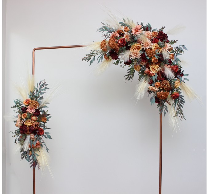 Pampas grass. Rust burgundy floral arch arrangement . Arbor flowers. Floral archway. Faux flowers for wedding arch. 5060-8