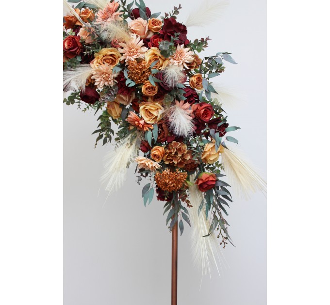 Pampas grass. Rust burgundy floral arch arrangement . Arbor flowers. Floral archway. Faux flowers for wedding arch. 5060-8