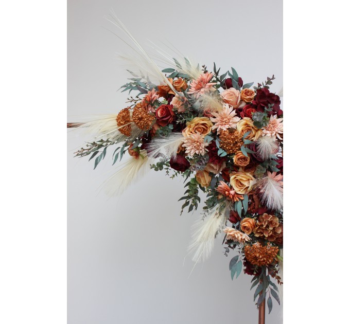 Pampas grass. Rust burgundy floral arch arrangement . Arbor flowers. Floral archway. Faux flowers for wedding arch. 5060-8