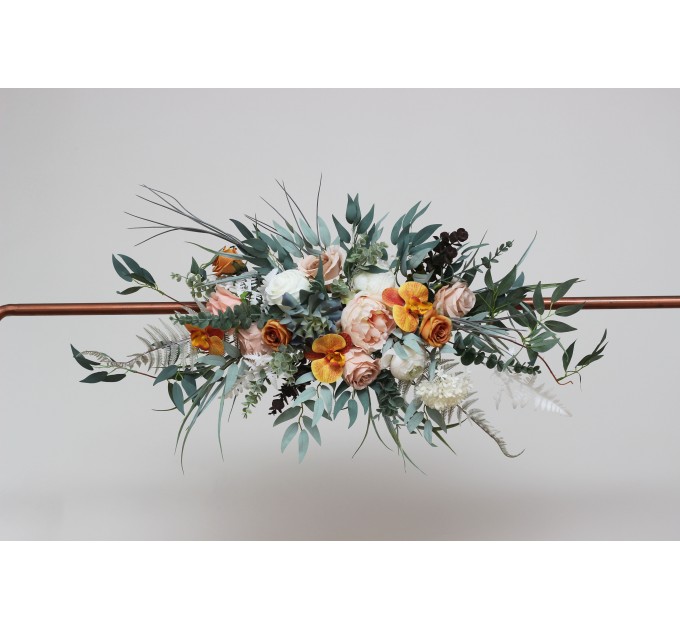 Succulent boho rust beige white flower arch  Arbor flowers. Floral archway. Faux flowers for wedding arch. 5060-4