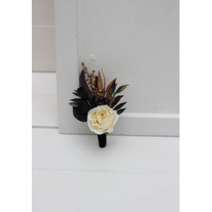  Wedding boutonnieres and wrist corsage  in ivory black gold color scheme. Flower accessories. 5159