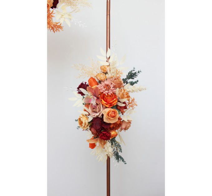  Flower arch arrangement in burnt orange burgundy peach colors.  Arbor flowers. Floral archway. Faux flowers for wedding arch. 5060-10