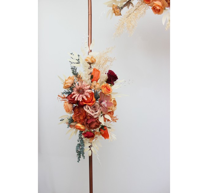  Flower arch arrangement in burnt orange burgundy peach colors.  Arbor flowers. Floral archway. Faux flowers for wedding arch. 5060-10