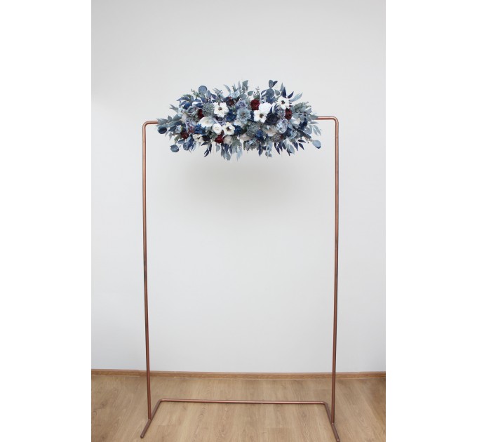  Flower arch arrangement in dusty blue navy blue burgundy white colors.  Arbor flowers. Floral archway. Faux flowers for wedding arch. 5063