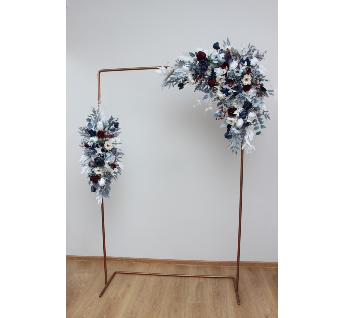  Flower arch arrangement in dusty blue navy blue burgundy white colors.  Arbor flowers. Floral archway. Faux flowers for wedding arch. 5063