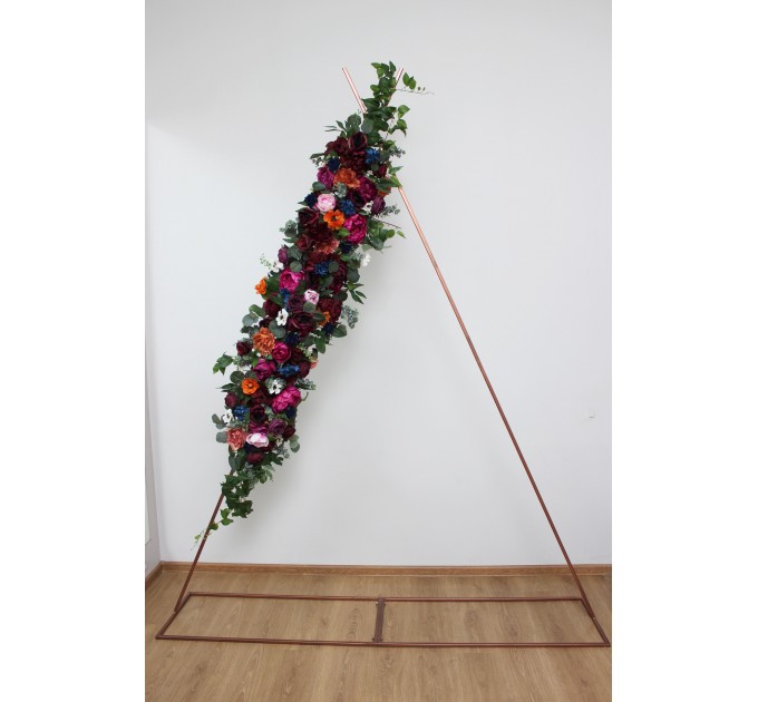  Flower arch arrangement in emerald green orange purple colors.  Arbor flowers. Floral archway. Faux flowers for wedding arch. 5054