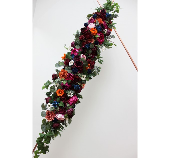  Flower arch arrangement in emerald green orange purple colors.  Arbor flowers. Floral archway. Faux flowers for wedding arch. 5054