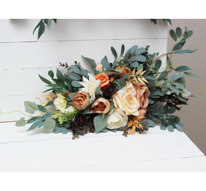  Flower arch arrangement in rust orange ivory colors.  Arbor flowers. Floral archway. Faux flowers for wedding arch. 5060-11