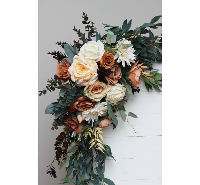 Flower arch arrangement in rust orange ivory colors.  Arbor flowers. Floral archway. Faux flowers for wedding arch. 5060-11