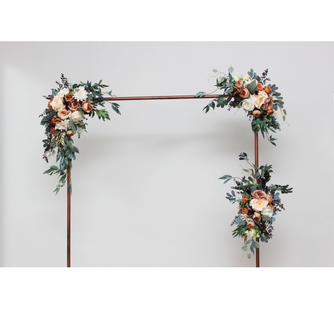  Flower arch arrangement in rust orange ivory colors.  Arbor flowers. Floral archway. Faux flowers for wedding arch. 5060-11