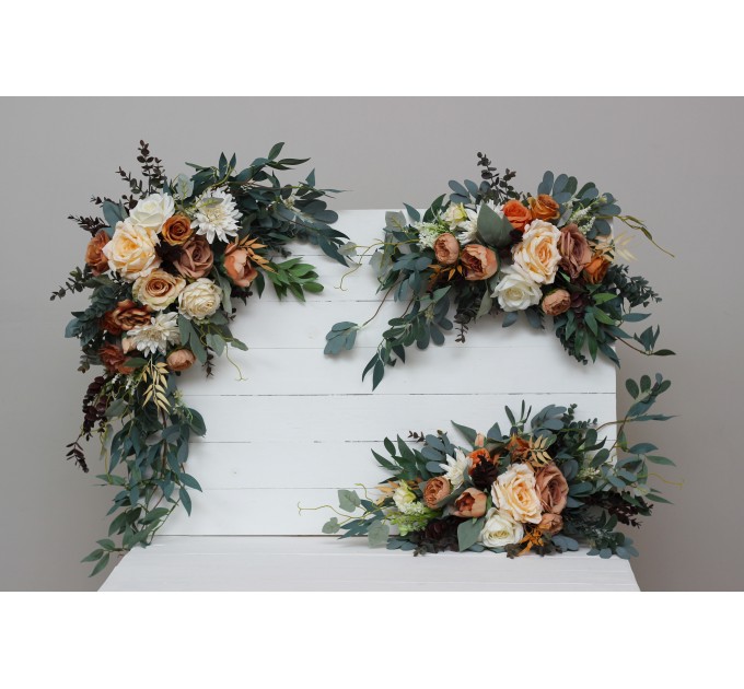 Flower arch arrangement in rust orange ivory colors.  Arbor flowers. Floral archway. Faux flowers for wedding arch. 5060-11