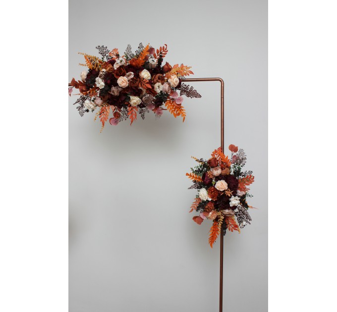 Set of 3. Rust burgundy burnt orange  ivory flower arch arrangement   Arbor flowers. Floral archway. Faux flowers for wedding arch. 5060-11