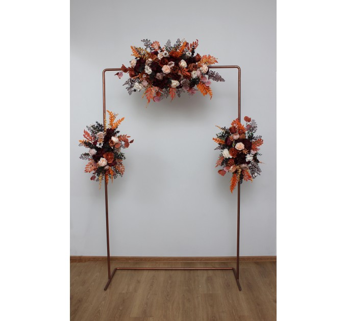 Set of 3. Rust burgundy burnt orange  ivory flower arch arrangement   Arbor flowers. Floral archway. Faux flowers for wedding arch. 5060-11