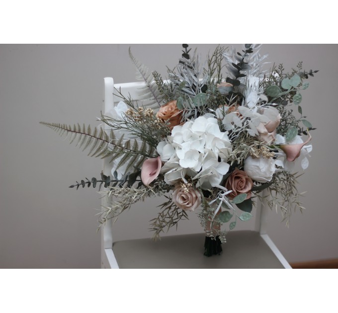 Wedding Bouquets in Beige, White & Gray | Faux Bridal & Bridesmaid Bouquets