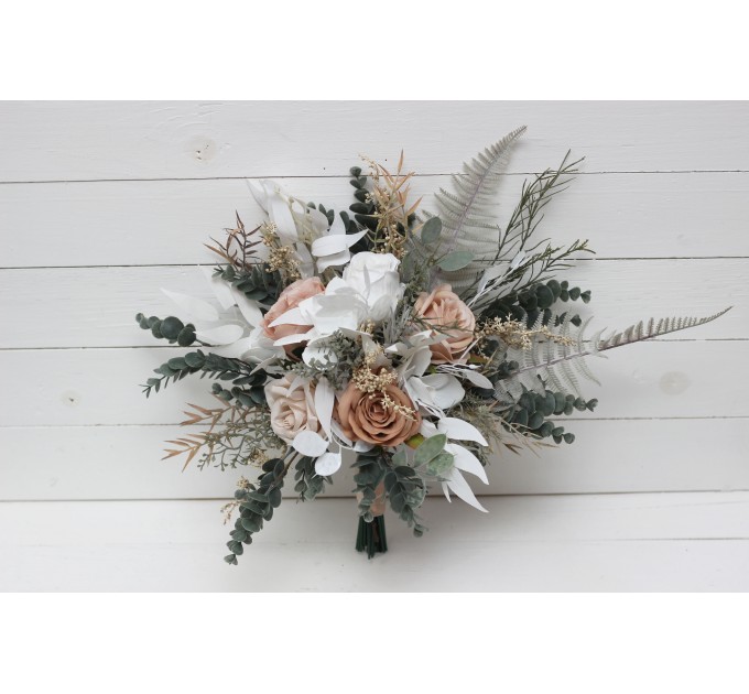 Wedding Bouquets in Beige, White & Gray | Faux Bridal & Bridesmaid Bouquets