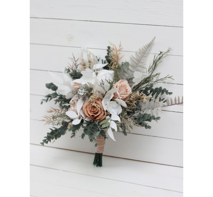 Wedding Bouquets in Beige, White & Gray | Faux Bridal & Bridesmaid Bouquets