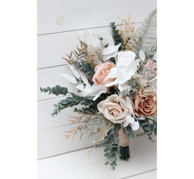 Wedding Bouquets in Beige, White & Gray | Faux Bridal & Bridesmaid Bouquets
