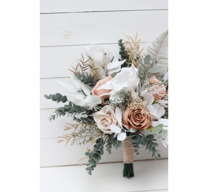 Wedding Bouquets in Beige, White & Gray | Faux Bridal & Bridesmaid Bouquets