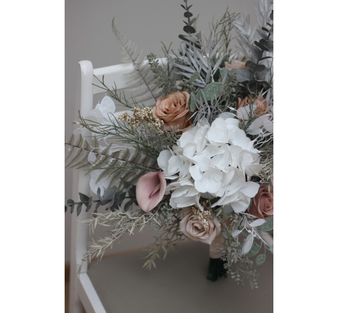 Wedding Bouquets in Beige, White & Gray | Faux Bridal & Bridesmaid Bouquets