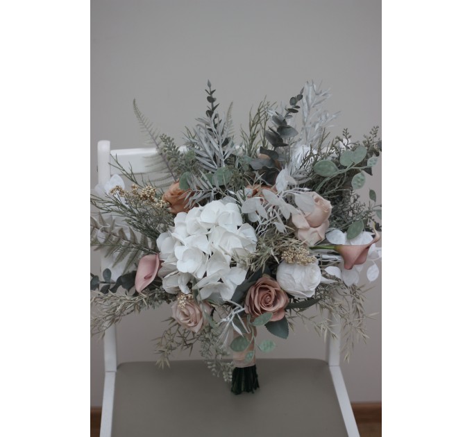 Wedding Bouquets in Beige, White & Gray | Faux Bridal & Bridesmaid Bouquets