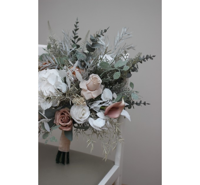 Wedding Bouquets in Beige, White & Gray | Faux Bridal & Bridesmaid Bouquets