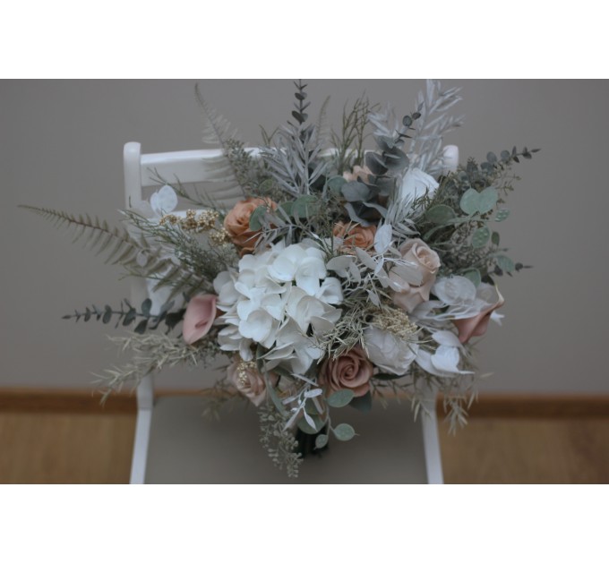 Wedding Bouquets in Beige, White & Gray | Faux Bridal & Bridesmaid Bouquets