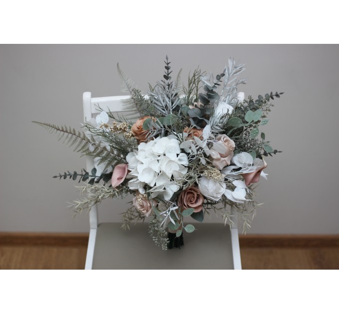 Wedding Bouquets in Beige, White & Gray | Faux Bridal & Bridesmaid Bouquets