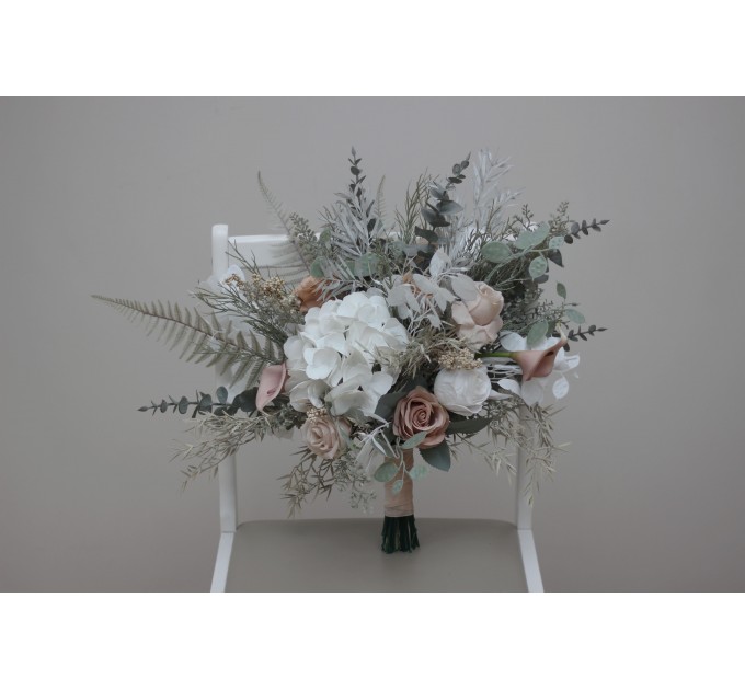 Wedding Bouquets in Beige, White & Gray | Faux Bridal & Bridesmaid Bouquets