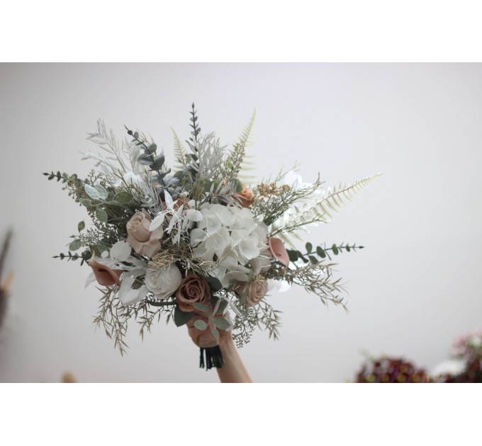 Wedding Bouquets in Beige, White & Gray | Faux Bridal & Bridesmaid Bouquets