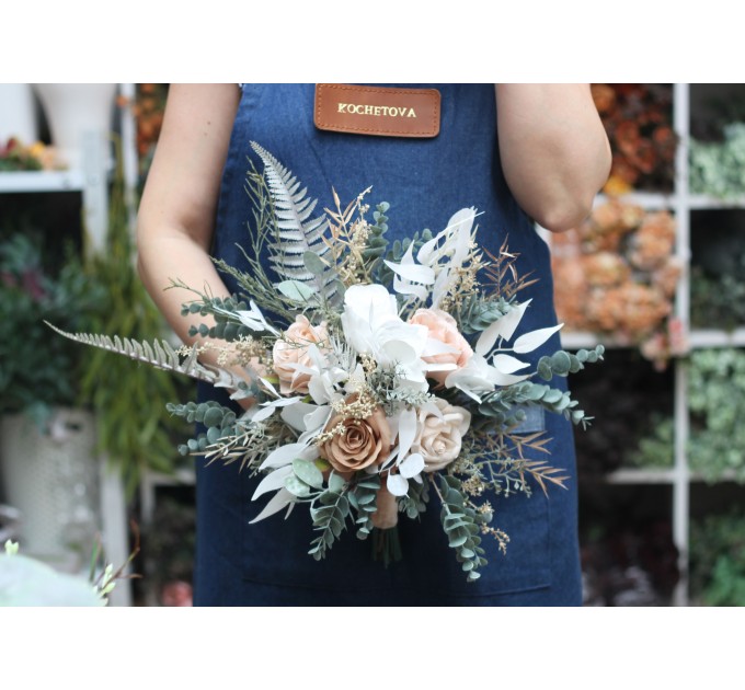Wedding Bouquets in Beige, White & Gray | Faux Bridal & Bridesmaid Bouquets