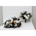 Wedding bouquets in black gold white colors. Bridal bouquet. Cascading bouquet. Faux bouquet. Bridesmaid bouquet. 5065