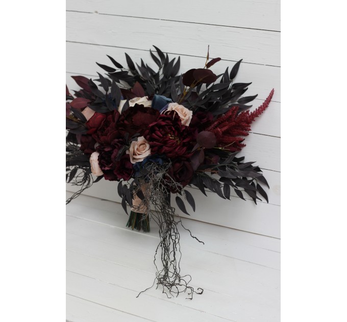 Wedding bouquets in purple burgundy beige navy blue colors. Bridal bouquet. Halloween wedding. Faux bouquet. Bridesmaid bouquet. 5064
